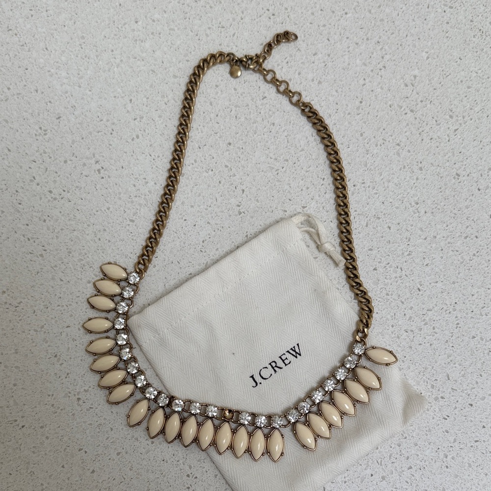 J. Crew Gold and Cream Necklace with Crystal Accents